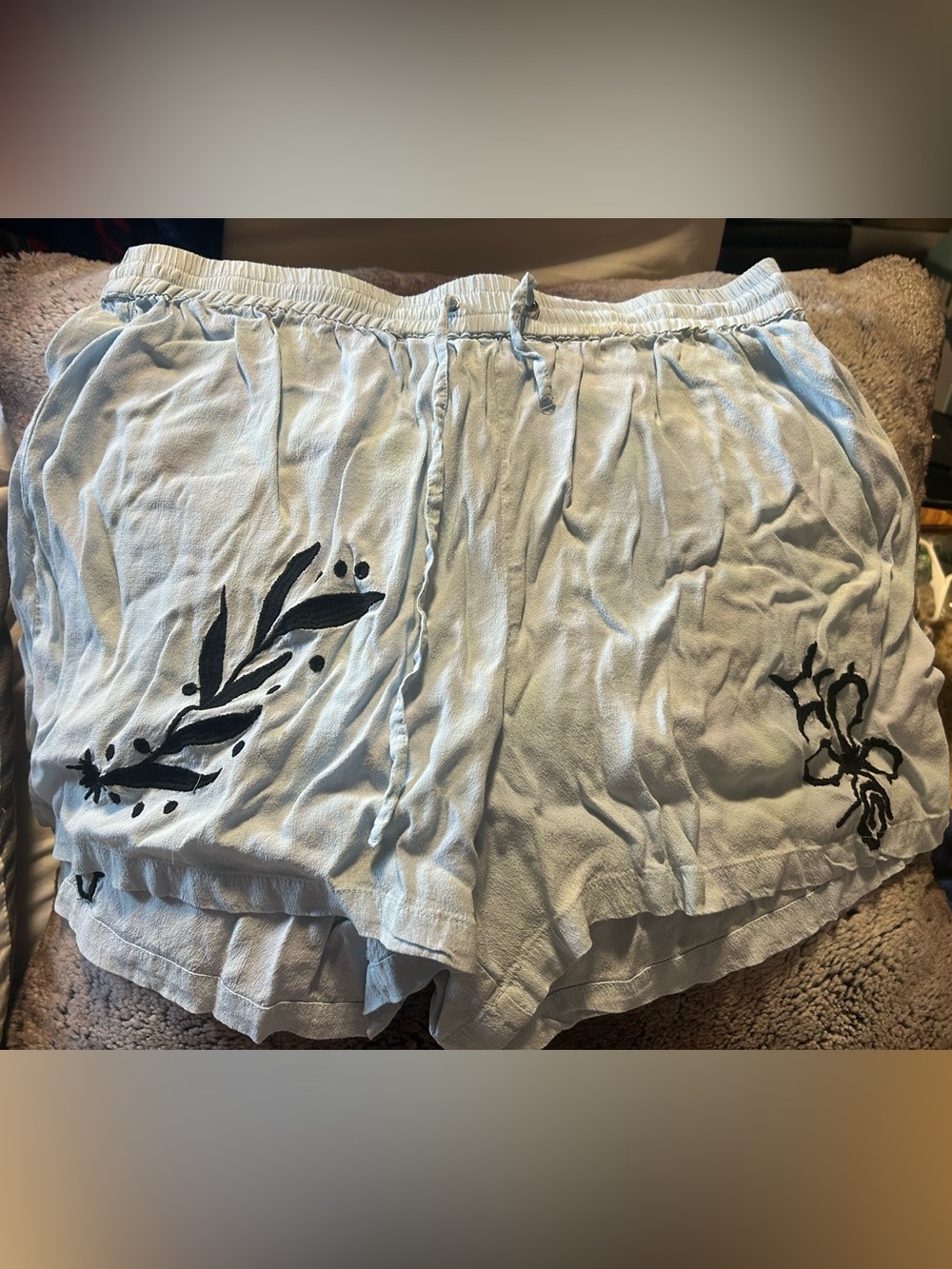 Nasty Gal Light Blue Embroidered Drawstring Shorts